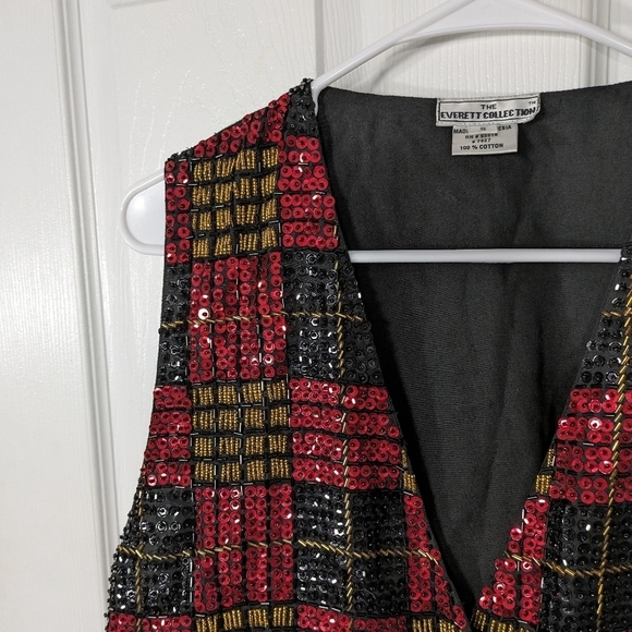 Vintage The Everett Collection Sequined & Beaded Multicolor Holiday Vest Size S - Picture 4 of 6